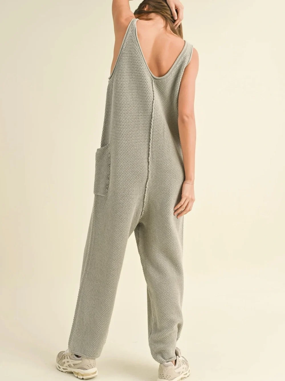 Free People Beach Hailee Knitted Jumpsuit stone green gray